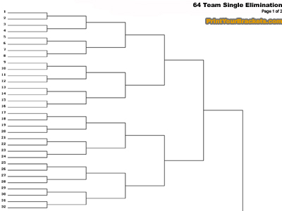 Printable 64 team single elimination tournament bracket